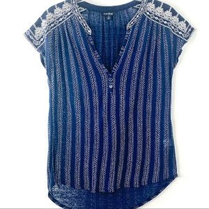 Lucky Brand Blue & Cream Striped Top‎